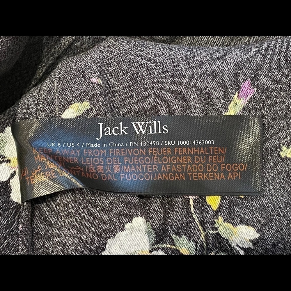 NWT Jack Wills Black Floral Short Sleeve Dress Size 4 - Picture 9 of 10